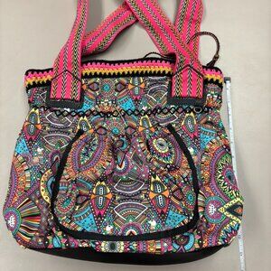 SakRoots The SAK Artist Circle Tote BOHO Handbag Purse Pink Handles Crochet NWOT